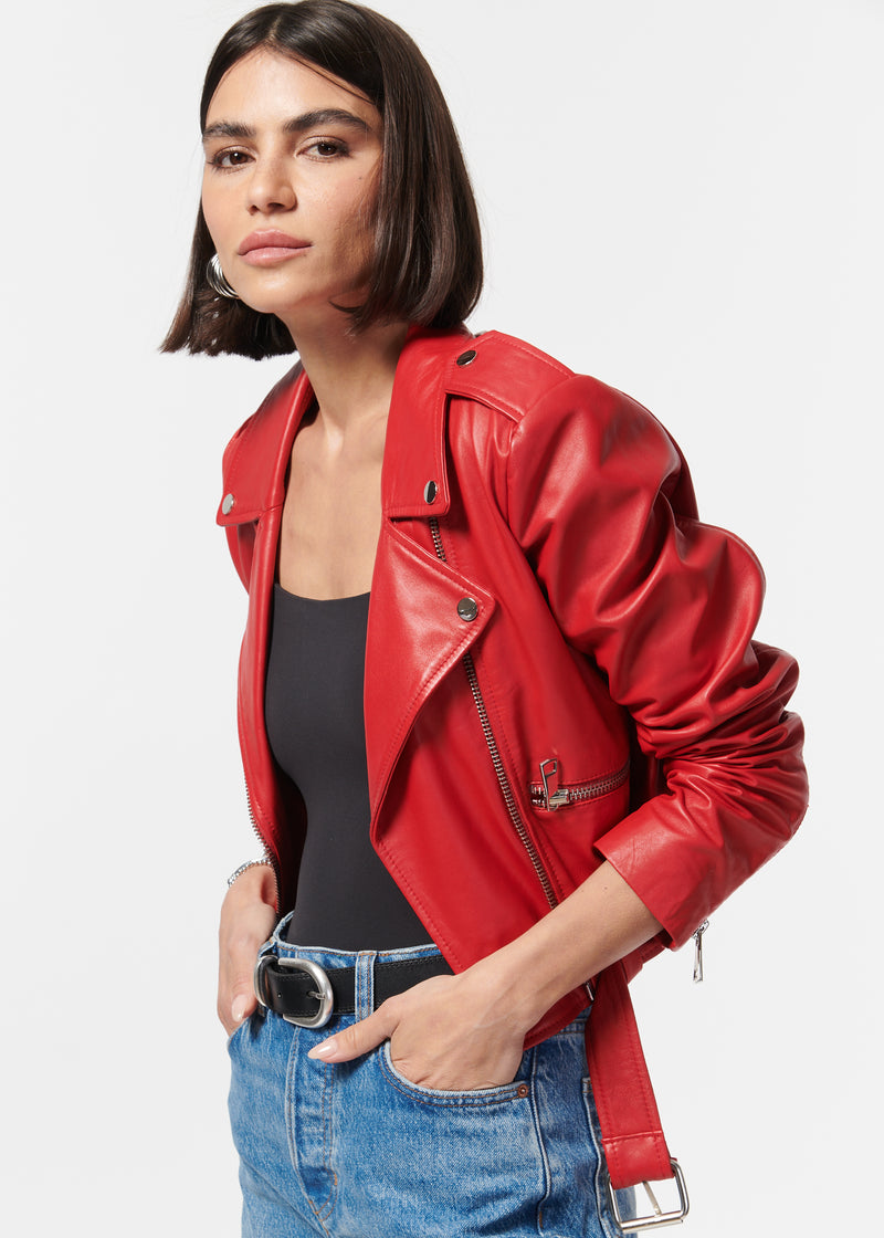Kali Genuine Leather Jacket Scarlet