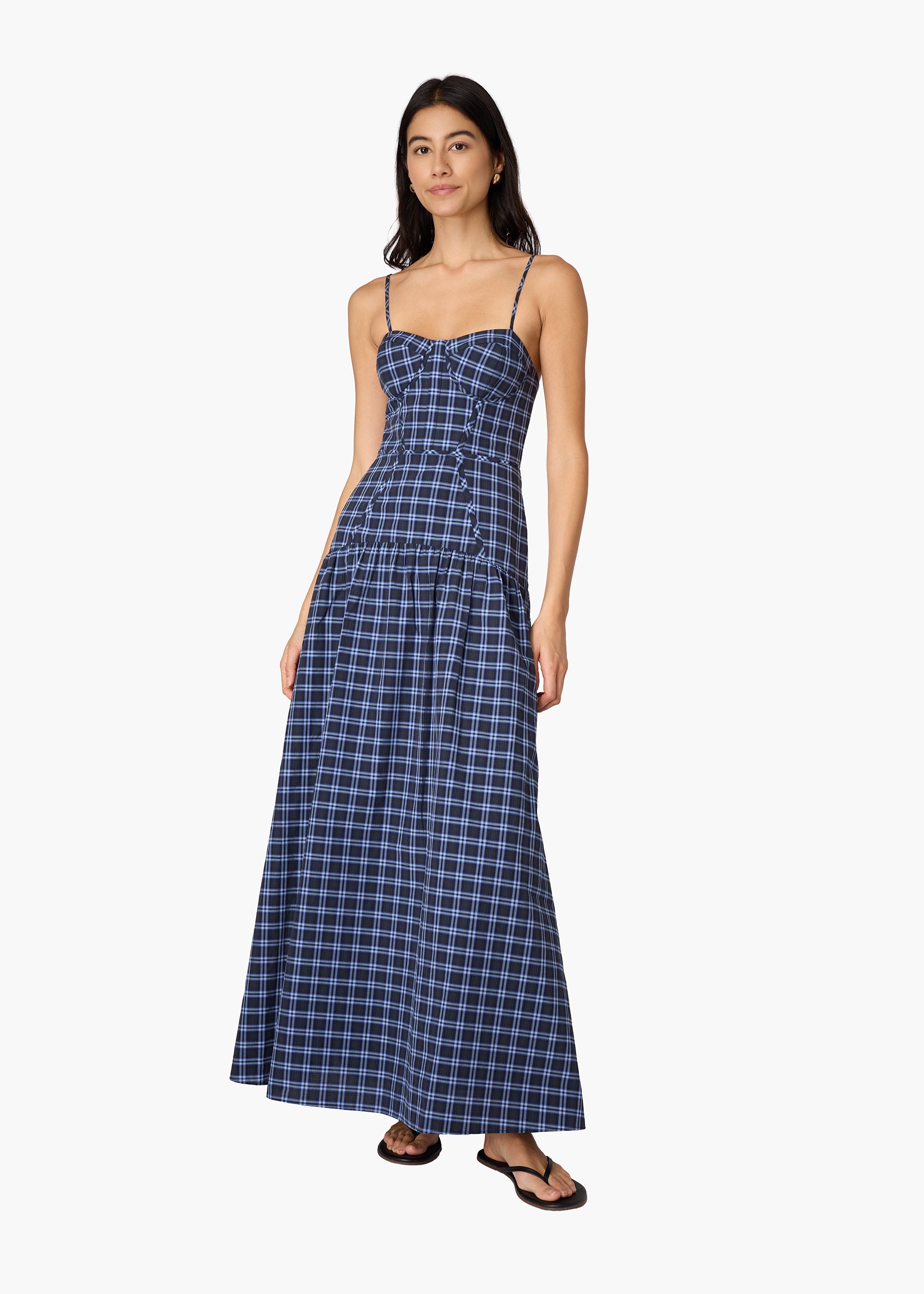 Palermo Cotton Maxi Dress Navy Plaid