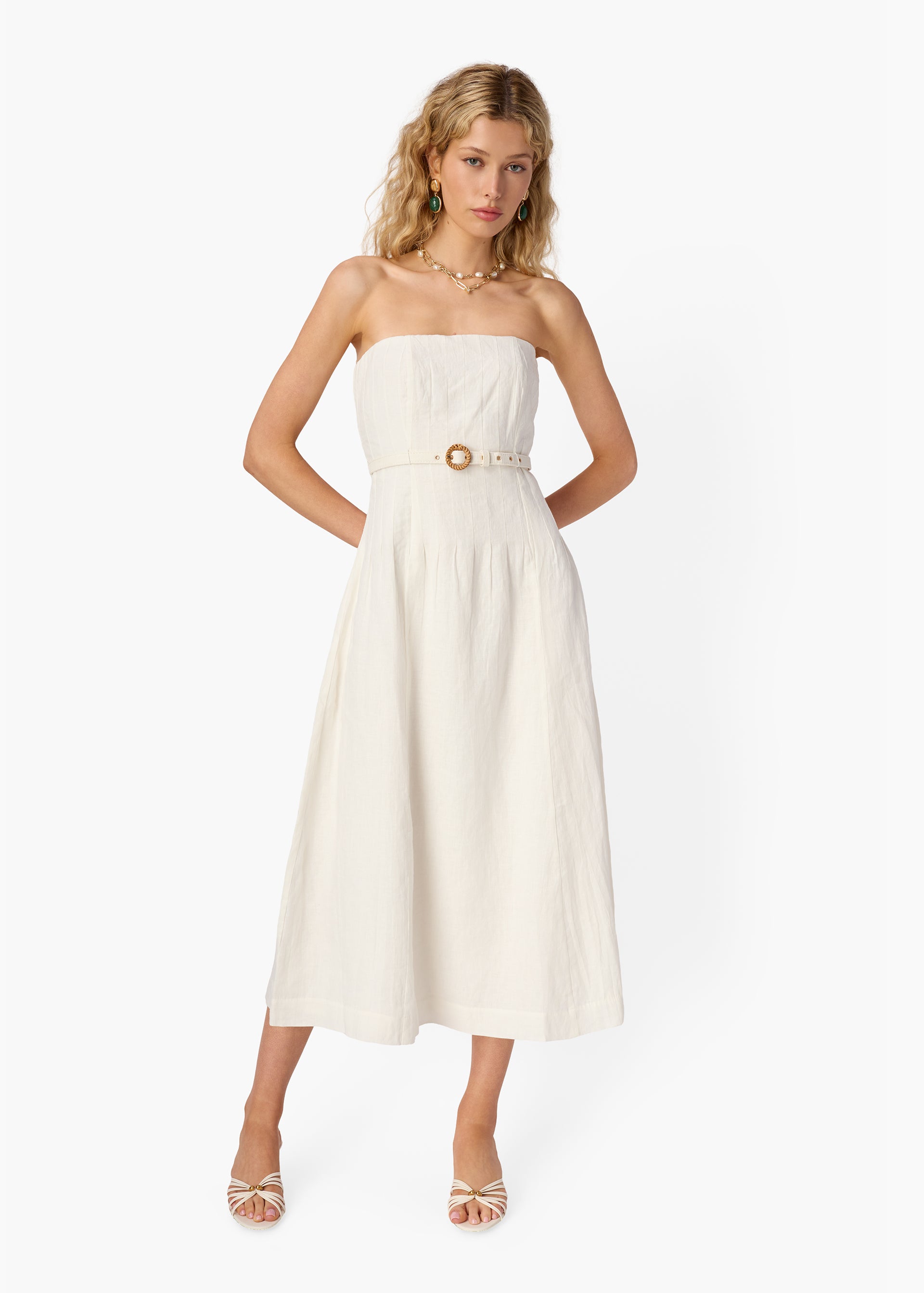 Yena Strapless Linen Dress Macadamia CAMI NYC Yena Strapless Linen Dress Macadamia CAMI NYC