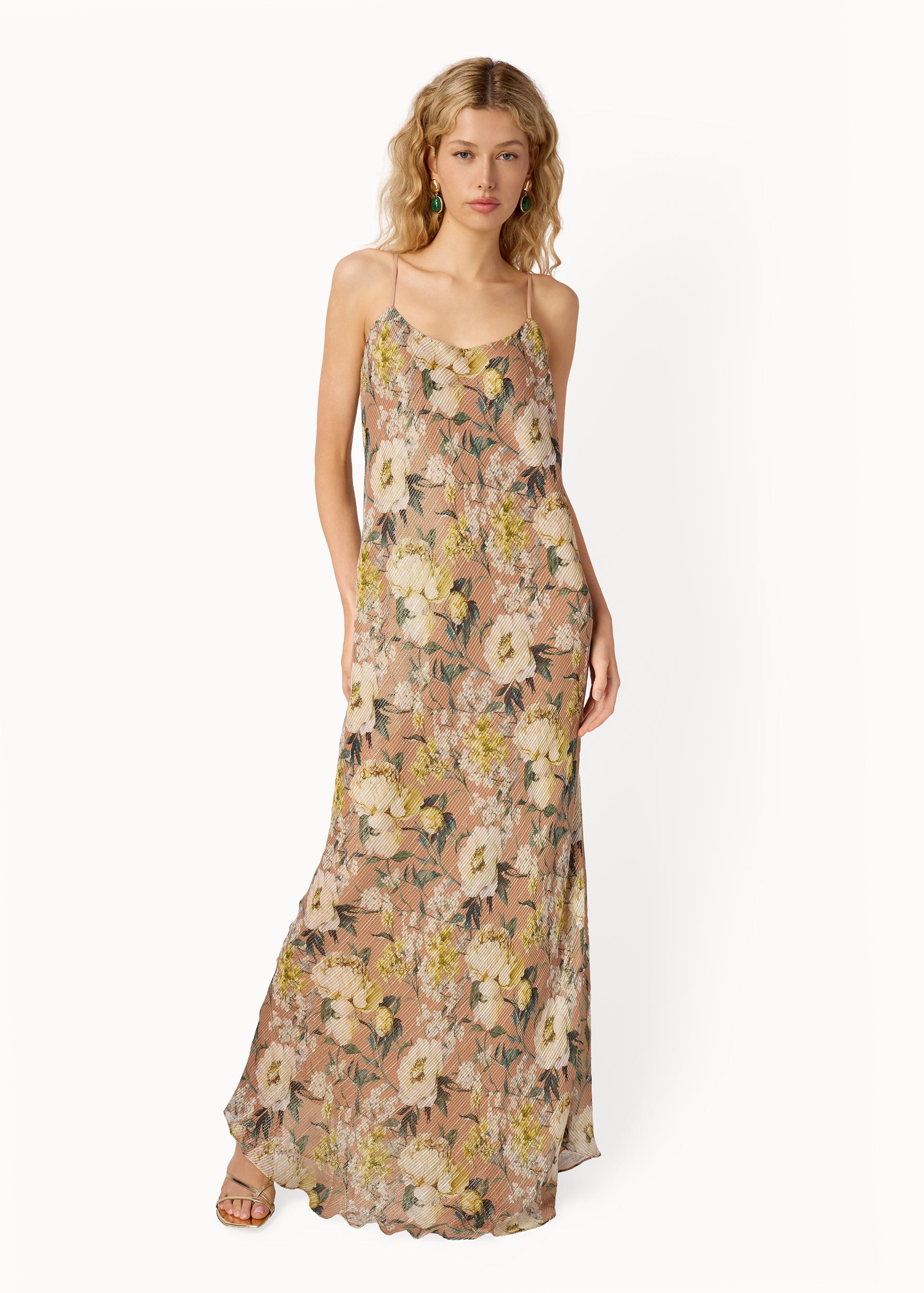 Luanna Metallic Chiffon Maxi Dress Morning Flourish – CAMI NYC