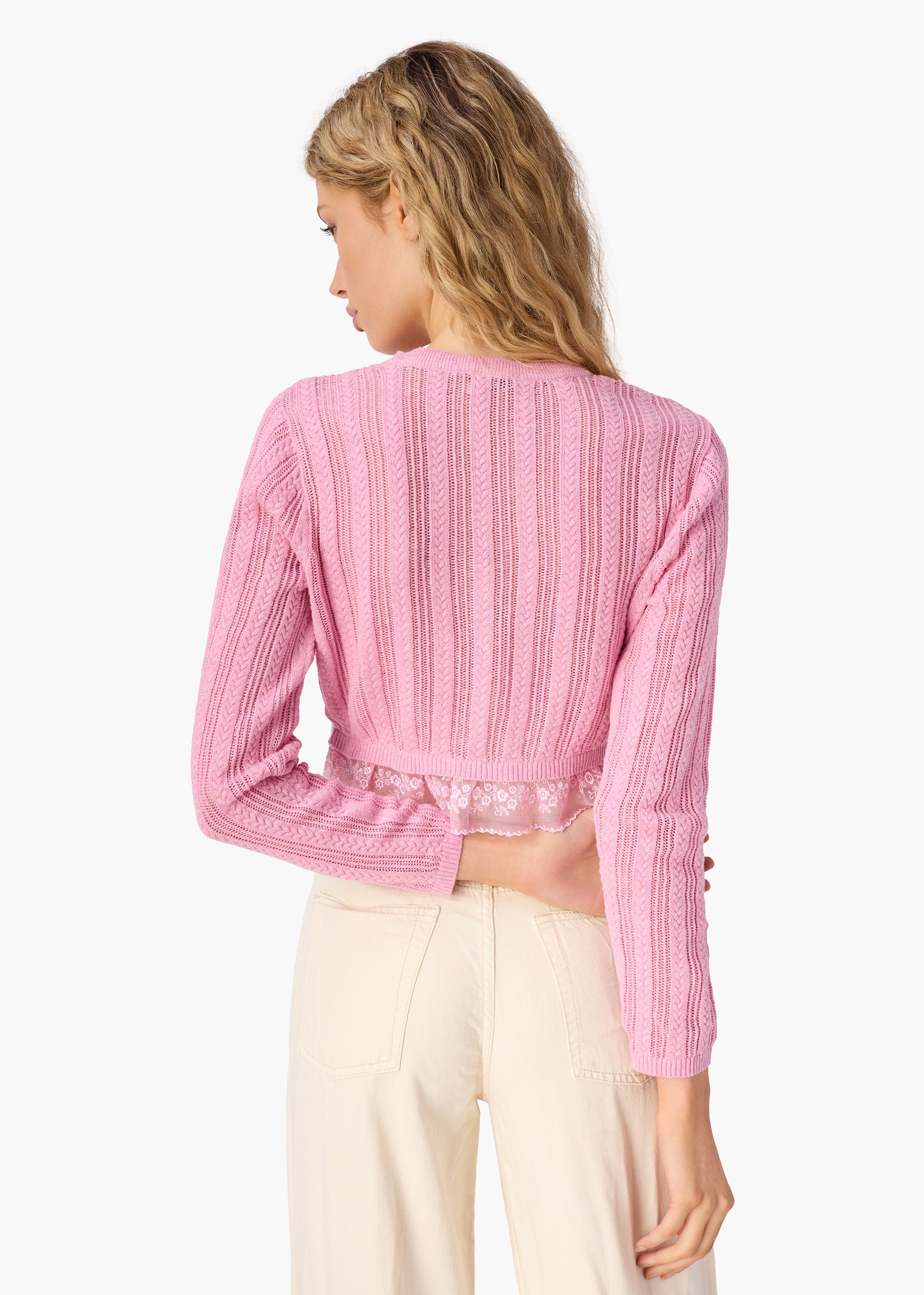Pedra Pointelle Cardigan Rosebud – CAMI NYC