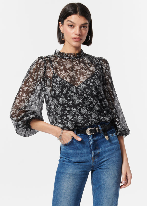 Nelly Top Black/White Toille