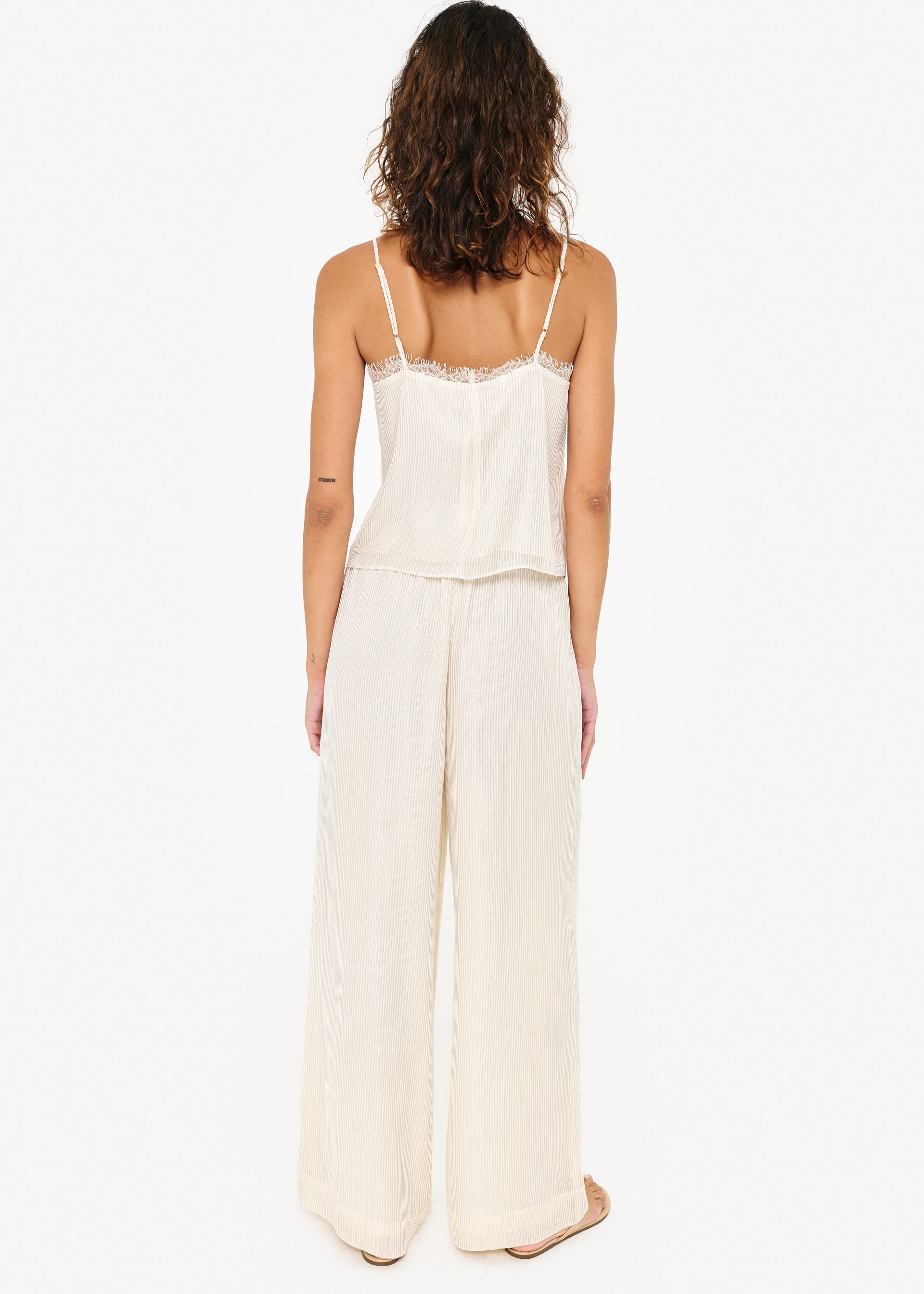 Medina Metallic Chiffon Pant White