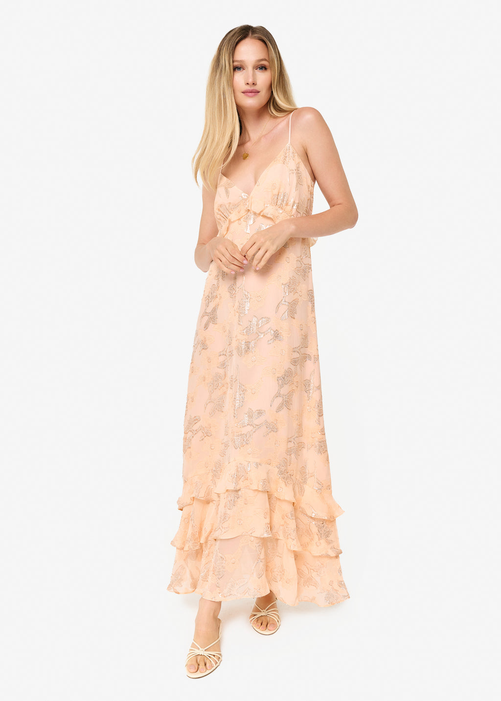 Esmeralda Metallic Chiffon Dress Light Peach