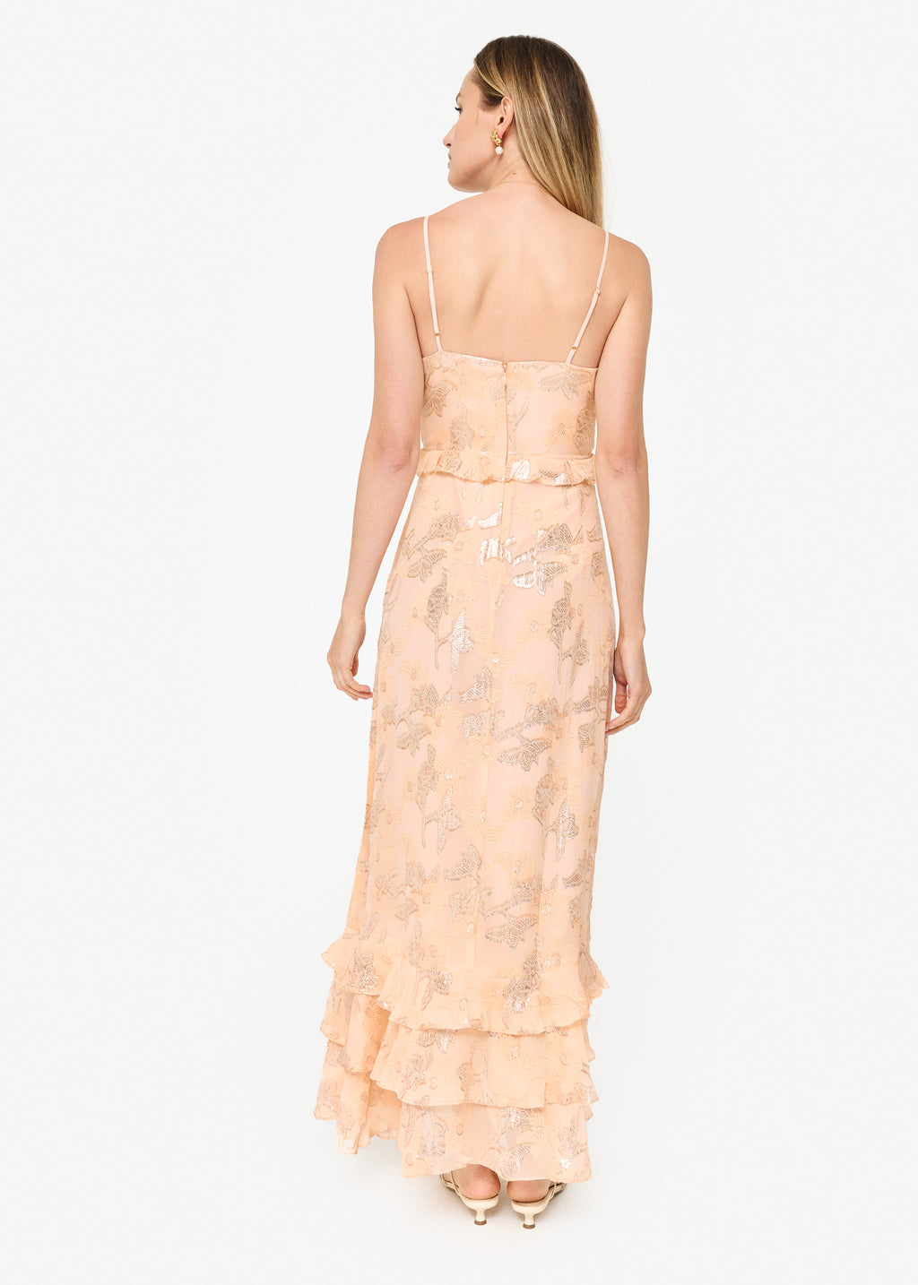 Esmeralda Metallic Chiffon Dress Light Peach