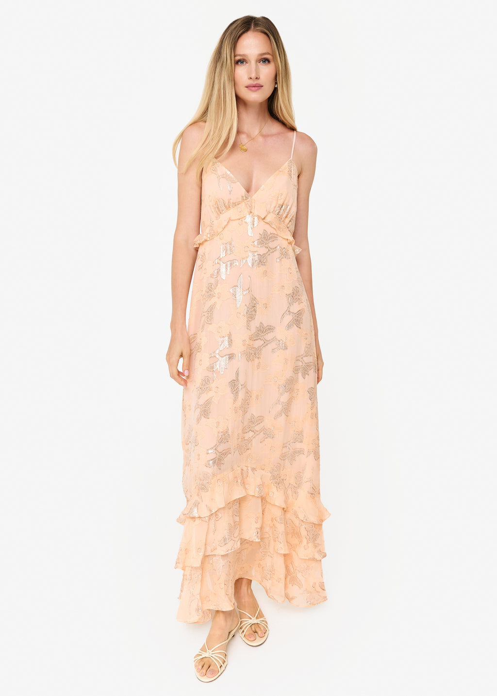 Esmeralda Metallic Chiffon Dress Light Peach
