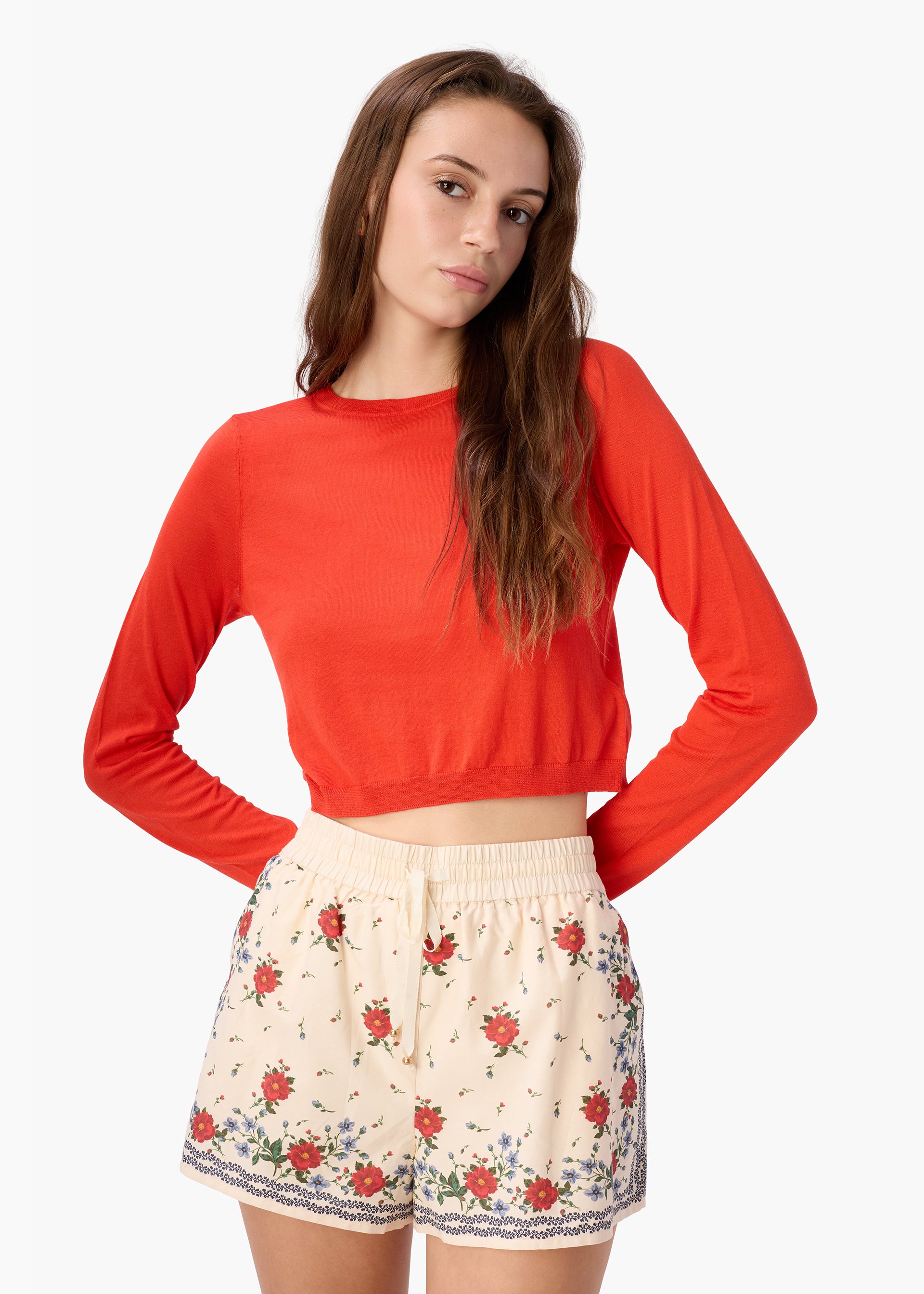 Jaye Cropped Knit Top Goji – CAMI NYC
