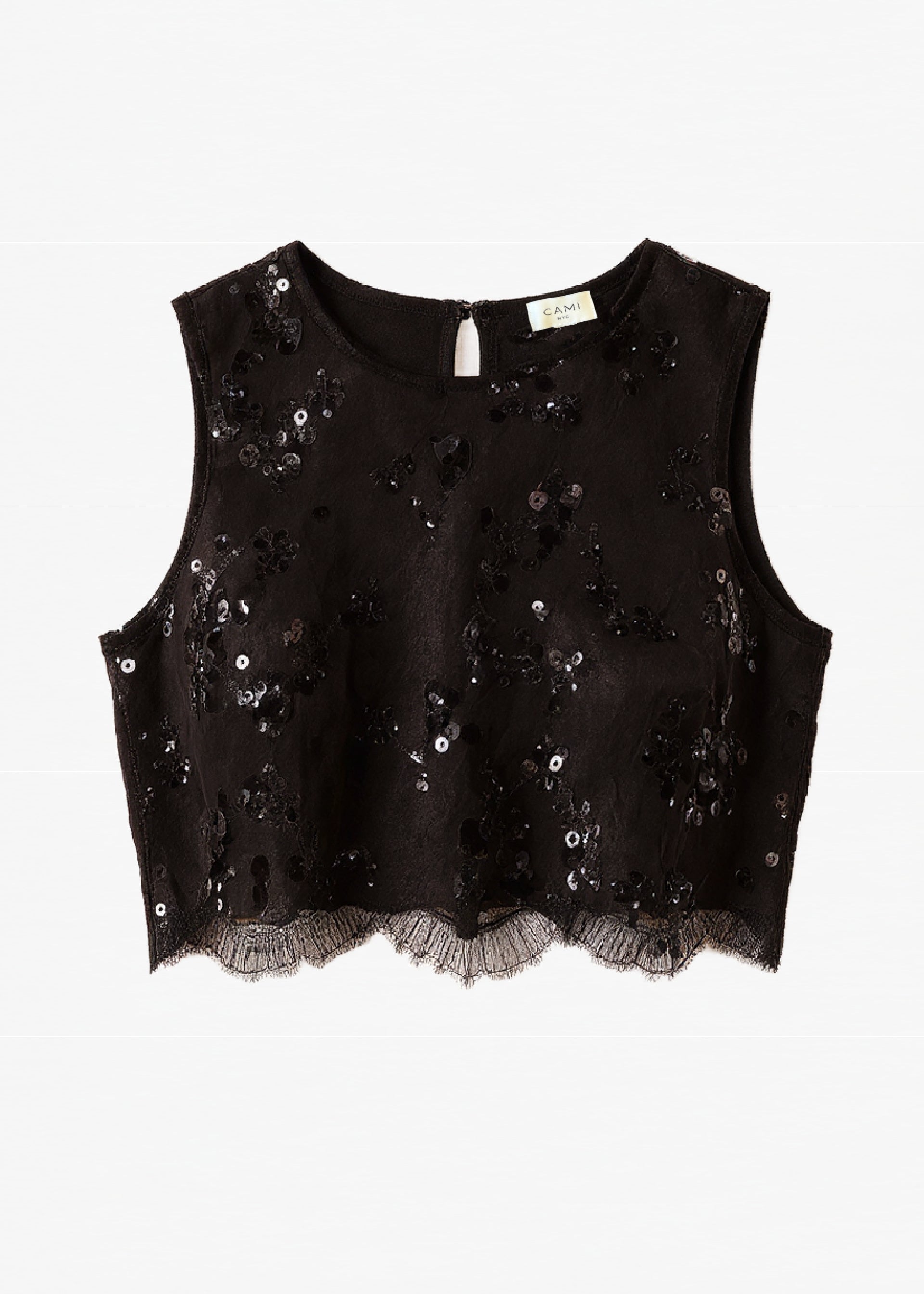Aracely Sequin Lace Cropped Top Black