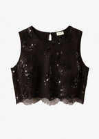 Aracely Sequin Lace Cropped Top Black