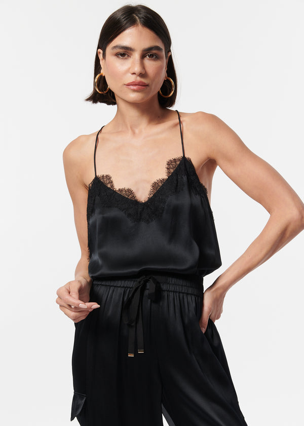 Racer Charmeuse Cami Black