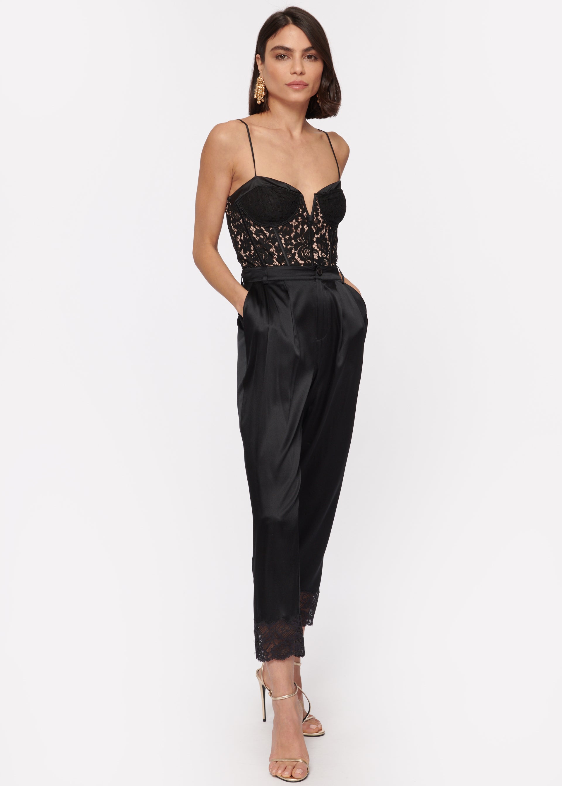 Anne Corded Lace Bodysuit Black